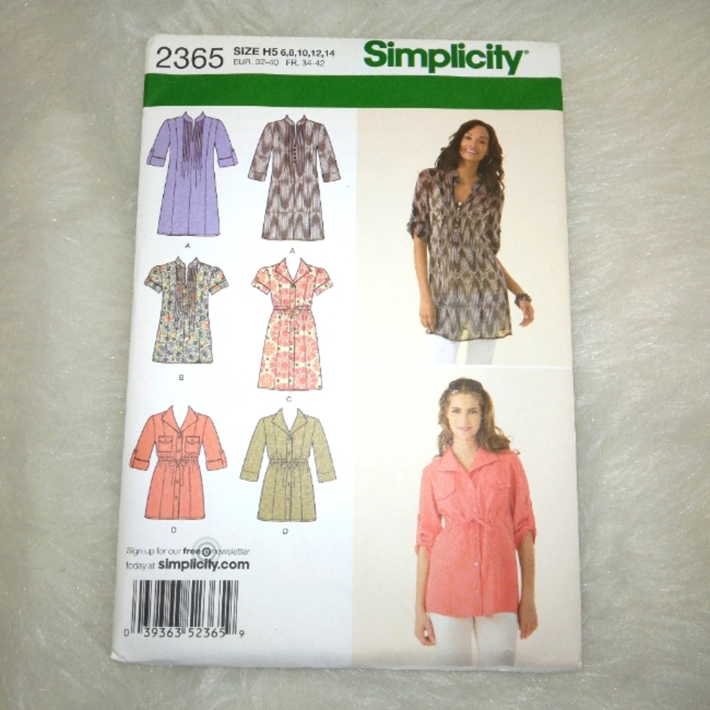 SIMPLICITY 2365 Sz 6-14 Misses tunics in 2 length with front & sleeve variations